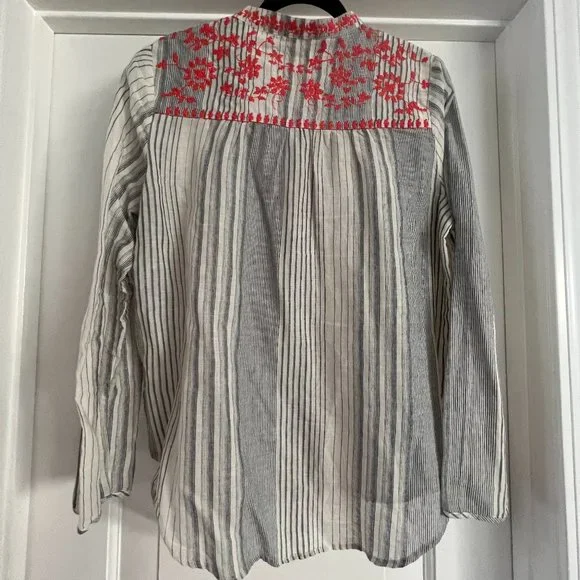 Lovestitch Boho Stripe Embroidered Tie Neck Top - Picture 2 of 5